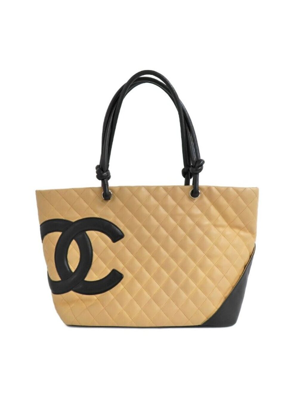 Chanel Cambon Line Large Tote Beige Black Leather